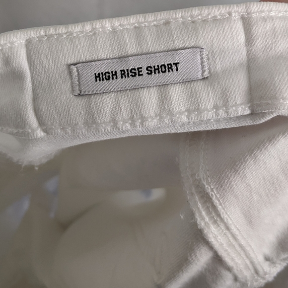 High Rise Optic White Raw Hem Denim Shorts - Picture 6 of 7